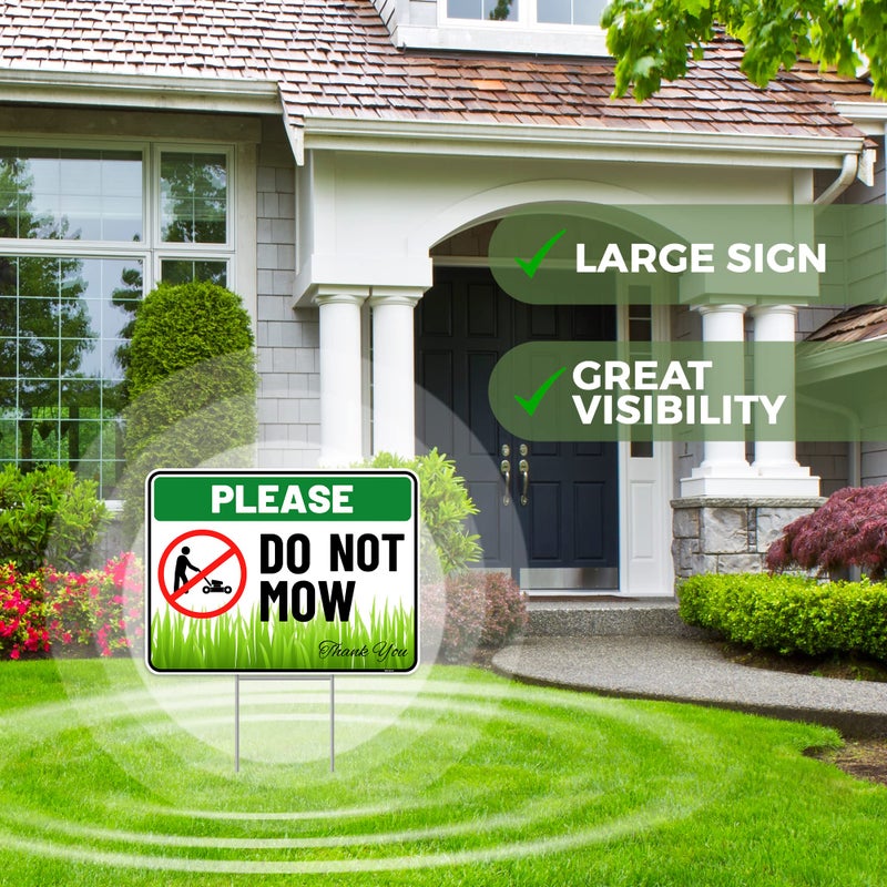 Venicor 2PC Do Not Mow Sign with Stake, 12 Inches by 9 Inches - Corrugated Plastic - No Mow May Yard Sign for Lawn - Image 4